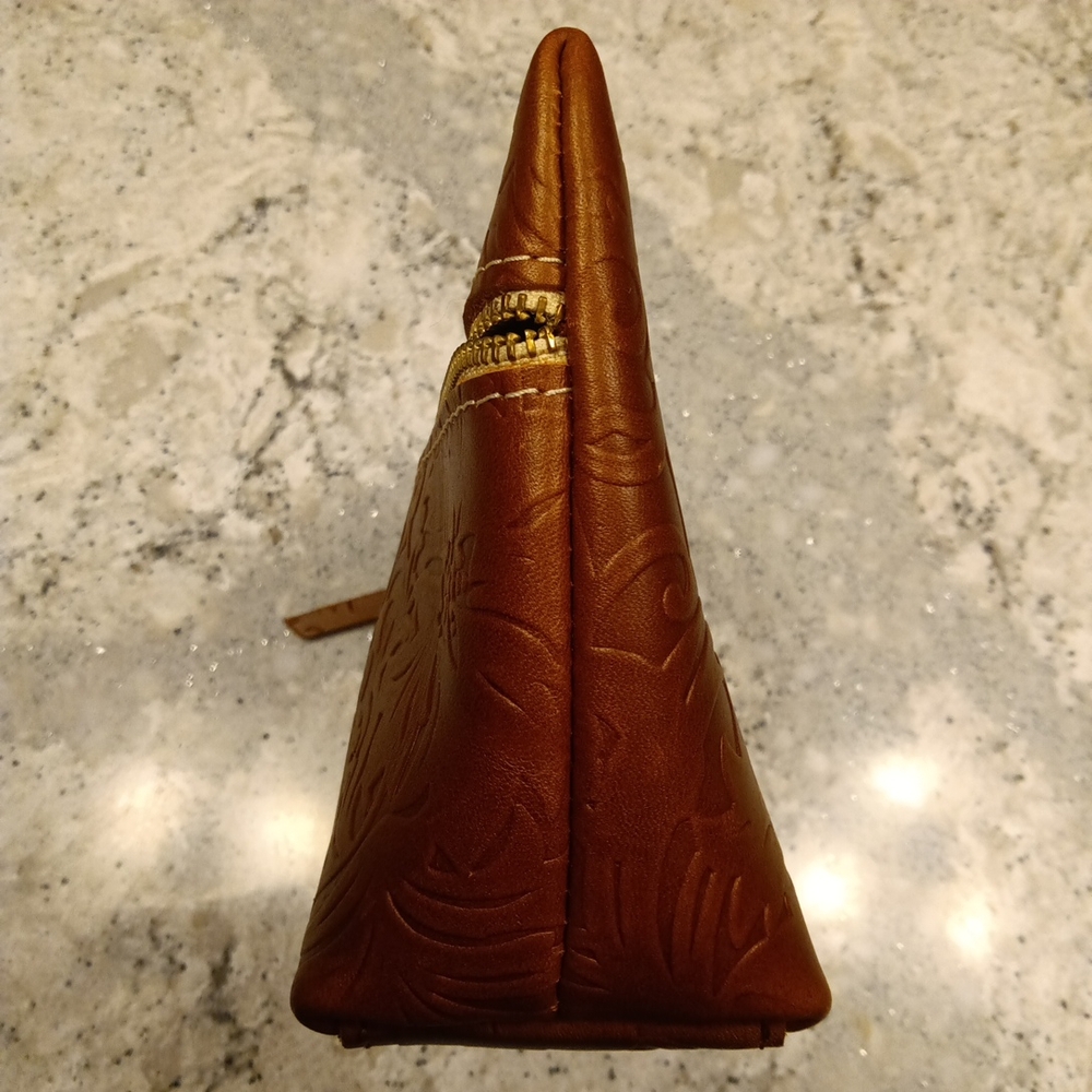 Portland Leather Floral Embossed Tan Cosmetic Case - Picture 6 of 7